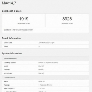 苹果M2芯片跑分出炉：多核比M1快20% 堪称性能怪兽